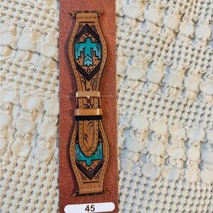 Brown and Teal Leather Apple Watch Band